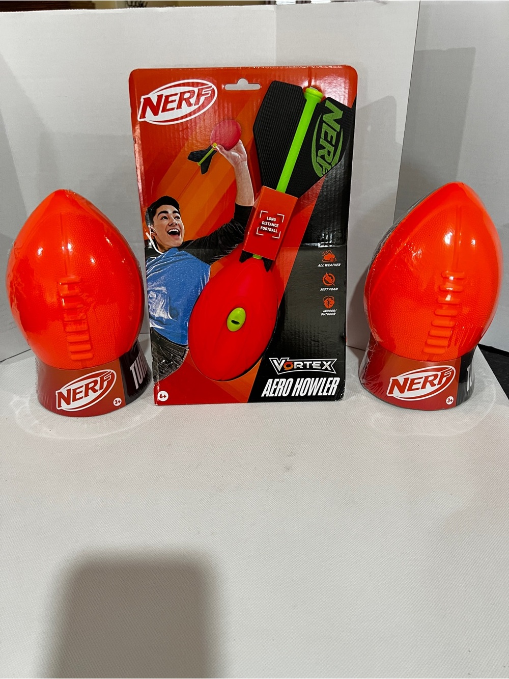 Lot of Three NERF Football Turbo & Aero Howler Football Sporty Outdoor